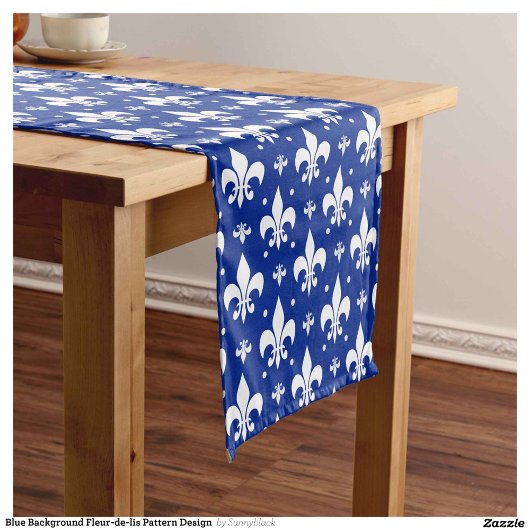 Blaues Hintergrund Fleur-de-lis-Muster Kurzer Tischläufer