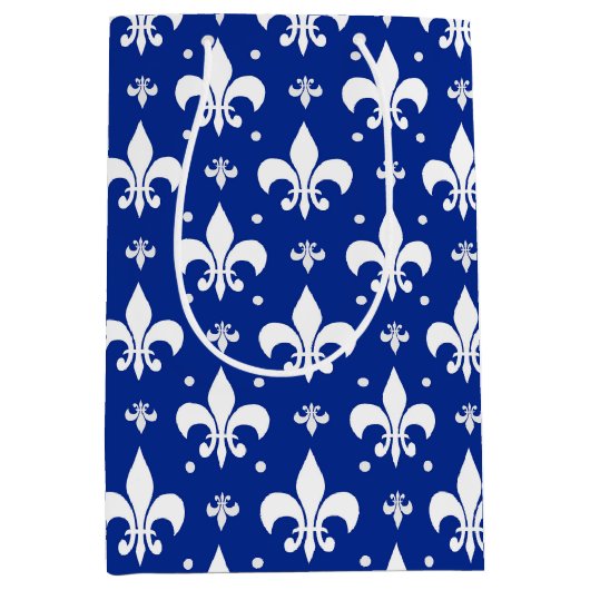 Blaues Hintergrund Fleur-de-lis-Muster Mittlere Geschenktüte (Vorderseite)