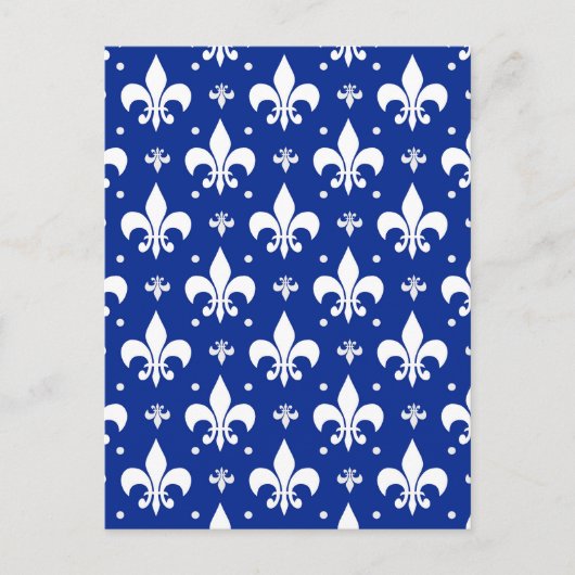 Blaues Hintergrund Fleur-de-lis-Muster Postkarte (Vorderseite)