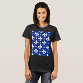 Blaues Hintergrund Fleur-de-lis-Muster T-Shirt (Vorne ganz)