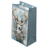 Blaues Hirsch mit Blumenreath Kleine Geschenktüte (Rückseite Schrägansicht)