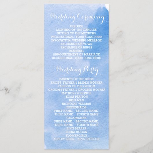 Blaues Hochzeitsprogramm für das Korallenriff Programm (Rückseite)