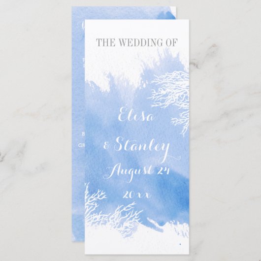 Blaues Hochzeitsprogramm für das Korallenriff Programm (Vorne/Hinten)