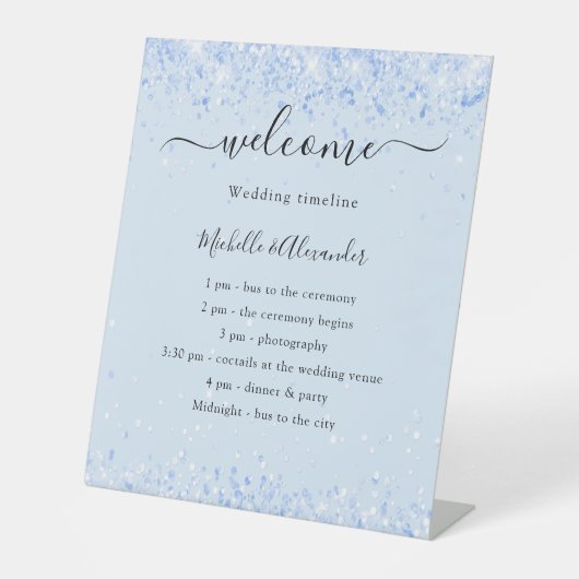 Blaues Hochzeitsprogramm für Kinder Sockelschild (Vorderseite)