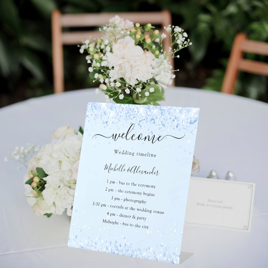 Blaues Hochzeitsprogramm für Kinder Sockelschild