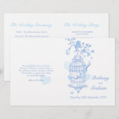 Blaues Hochzeitsprogramm für Liebesvögel (Vorne/Hinten)