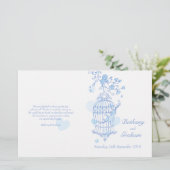 Blaues Hochzeitsprogramm für Liebesvögel (Stehend Vorderseite)