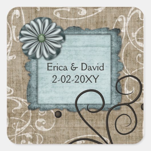 blaues Hochzeitstil Quadratischer Aufkleber (Vorderseite)