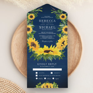 Blaues Holz Land Sonnenblumen Garland Hochzeit All In One Einladung