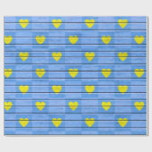 Blaues Holz mit gelben Herzen Geschenkpapier (Flach)