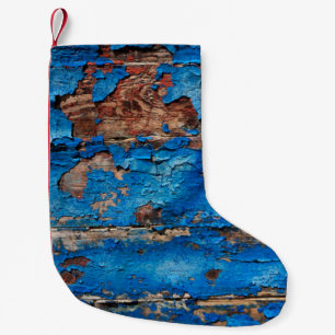 Blaues Holz mit Textur Kleiner Weihnachtsstrumpf