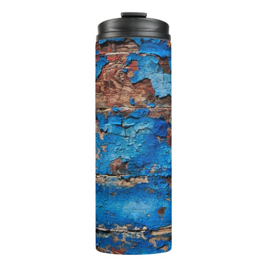 Blaues Holz mit Textur Thermosbecher (Vorderseite)