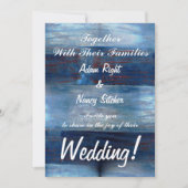 Blaues Holz, rustikale Hochzeit Einladung (Vorderseite)