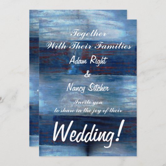 Blaues Holz, rustikale Hochzeit Einladung (Vorne/Hinten)