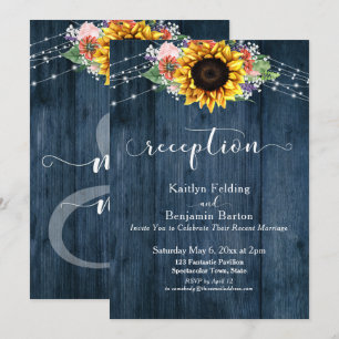 Blaues Holz Sonnenblumenleuchten Hochzeitsempfang Einladung