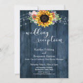 Blaues Holz Sonnenblumenleuchten Hochzeitsempfang Einladung (Vorderseite)