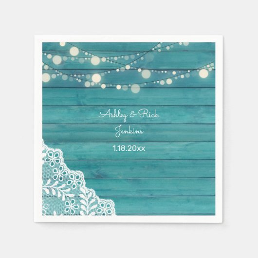 Blaues Holz, Spitzen, String-Leuchten Serviette (Vorderseite)