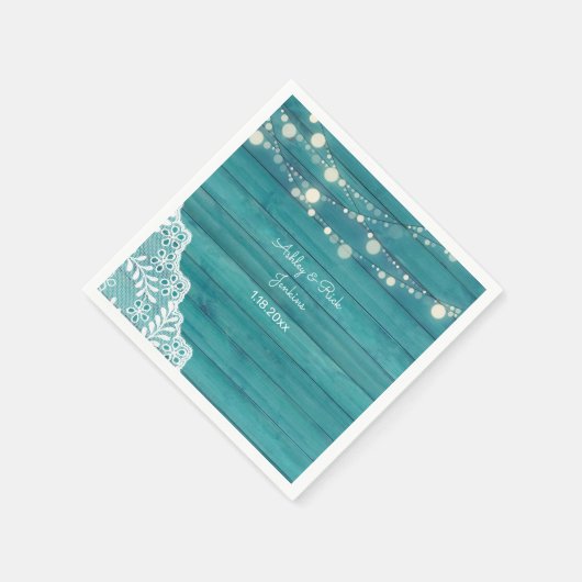 Blaues Holz, Spitzen, String-Leuchten Serviette (Ecke)