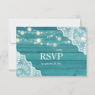 Blaues Holz und Lichter Hochzeit RSVP Karte