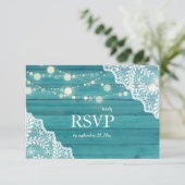 Blaues Holz und Streichellichter Hochzeit mit Mahl RSVP Karte (Stehend Vorderseite)