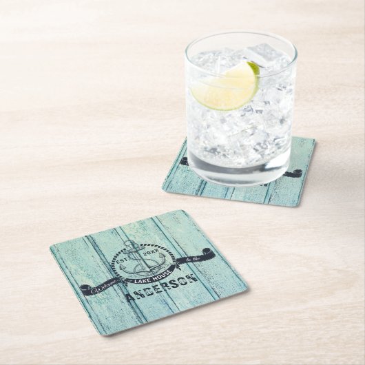 Blaues Holz Willkommen im Lake House Rechteckiger Pappuntersetzer (Vor Ort)