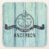 Blaues Holz Willkommen im Lake House Rechteckiger Pappuntersetzer (Vorderseite)