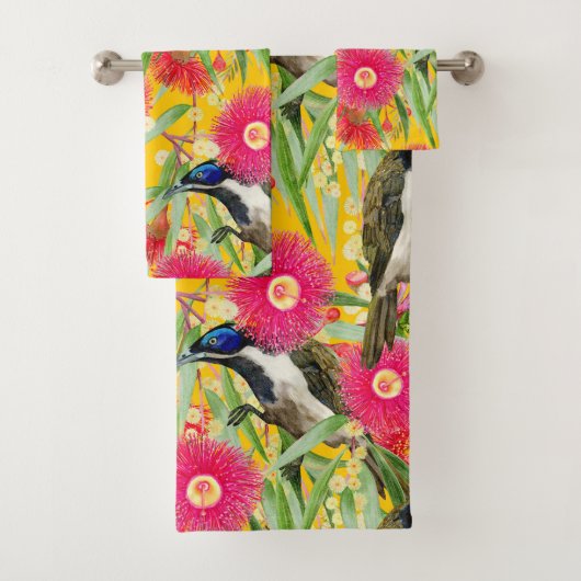 Blaues Honeyeater-Muster Badhandtuch Set (Insitu)