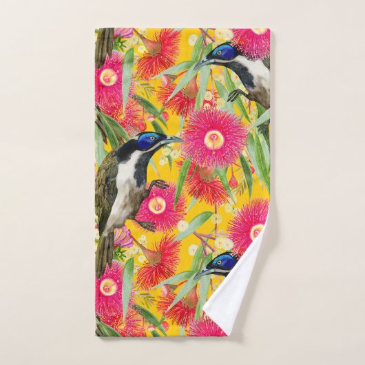 Blaues Honeyeater-Muster Badhandtuch Set (Handtuch)