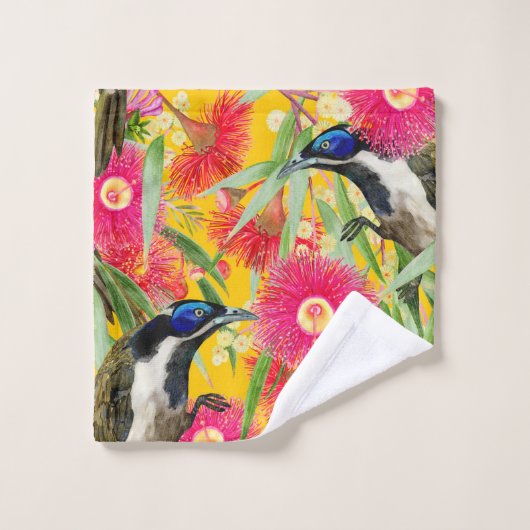 Blaues Honeyeater-Muster Badhandtuch Set (Waschlappen)