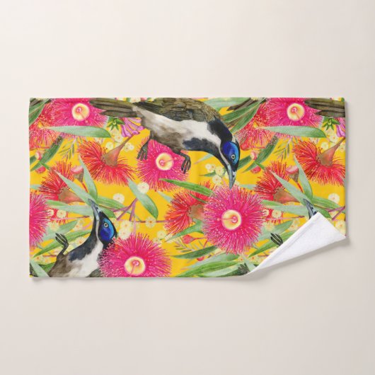 Blaues Honeyeater-Muster Badhandtuch Set (Handtuch)