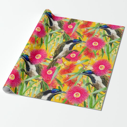 Blaues Honeyeater-Muster Geschenkpapier (Ungerollt)