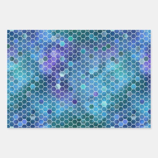 Blaues Honigwabenmuster Geschenkpapier Set (Vorderseite 2)