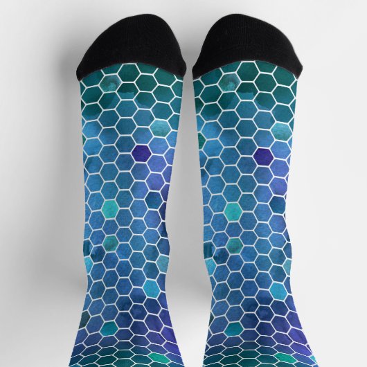 Blaues Honigwabenmuster Socken (Oben)
