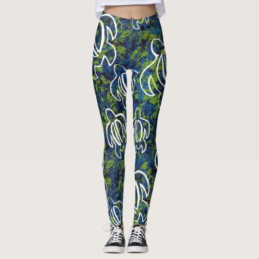 Blaues Honu Leggings (Vorderseite)