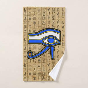 Blaues Horn auf Hieroglyphen Badhandtuch Set