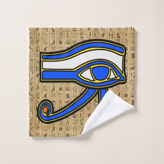 Blaues Horn auf Hieroglyphen Badhandtuch Set (Waschlappen)