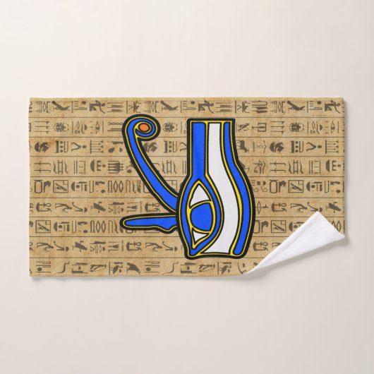 Blaues Horn auf Hieroglyphen Badhandtuch Set (Handtuch)