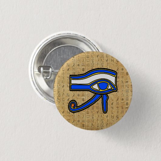 Blaues Horn auf Hieroglyphen Button (Vorne & Hinten)