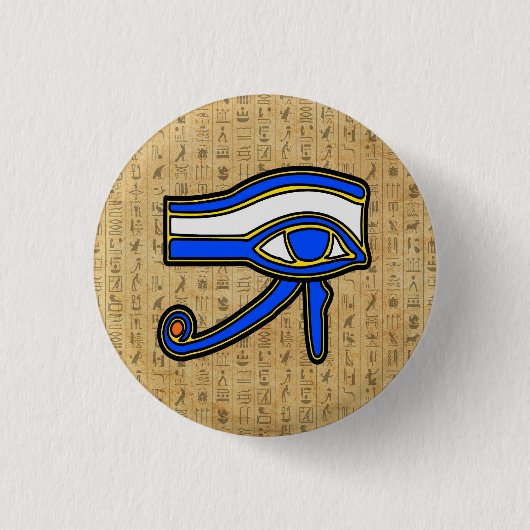 Blaues Horn auf Hieroglyphen Button (Vorderseite)