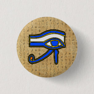 Blaues Horn auf Hieroglyphen Button