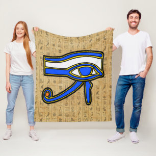 Blaues Horn auf Hieroglyphen Fleecedecke
