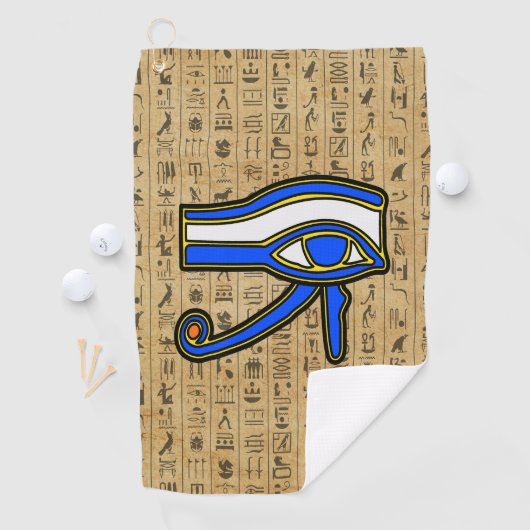 Blaues Horn auf Hieroglyphen Golfhandtuch (Insitu)