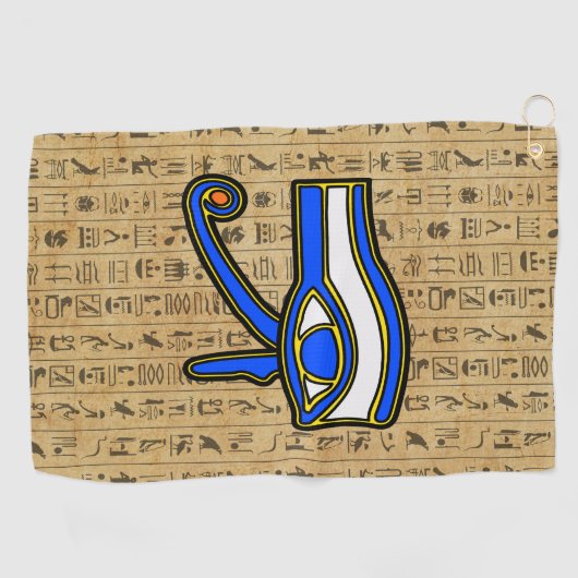 Blaues Horn auf Hieroglyphen Golfhandtuch (Horizontal)