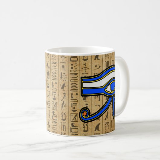 Blaues Horn auf Hieroglyphen Kaffeetasse (VorderseiteRechts)