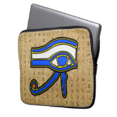Blaues Horn auf Hieroglyphen Laptop-Sieb Laptopschutzhülle (Vorderseite Links)