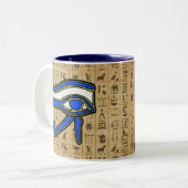 Blaues Horn auf Hieroglyphen Zweifarbige Tasse (Vorderseite Links)