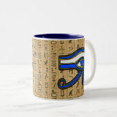 Blaues Horn auf Hieroglyphen Zweifarbige Tasse (VorderseiteRechts)