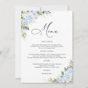 Blaues Hortensien-Blumen-Hochzeitsmenü Einladung