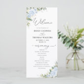 Blaues Hortensien-Blumen-Hochzeitsprogramm Programm (Stehend Vorderseite)