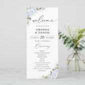Blaues Hortensien-Blumen-Hochzeitsprogramm Programm (Stehend Vorderseite)